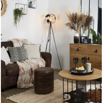 Grīdas lampa “Globe” industriālā stilā (metāls, melna)