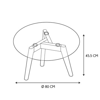 Kafijas Galdiņš, Stikla  Ø80 cm ar koka kājām HD3800