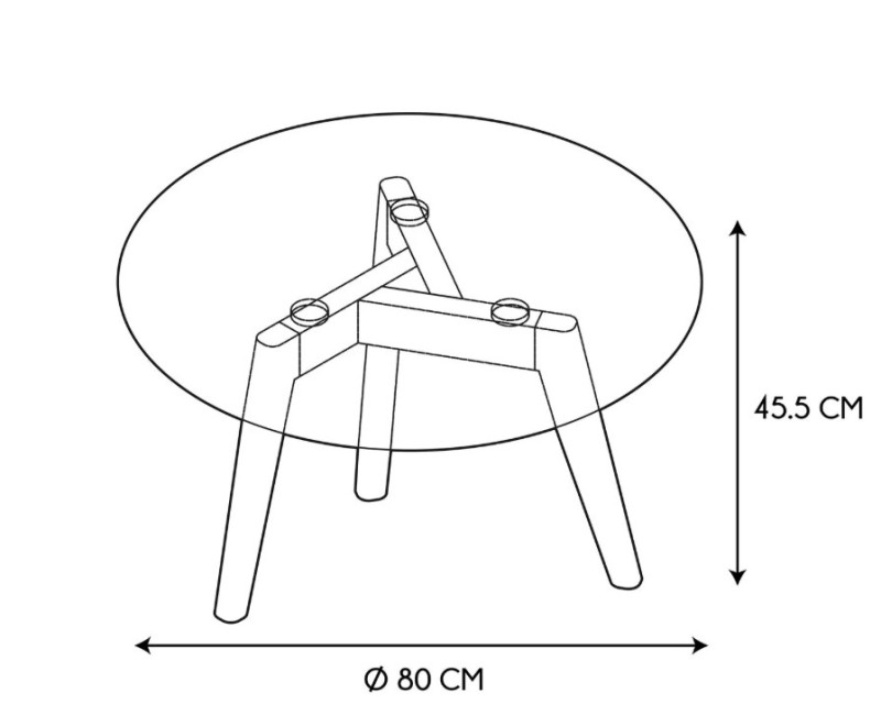 Kafijas Galdiņš, Stikla  Ø80 cm ar koka kājām_HD3800