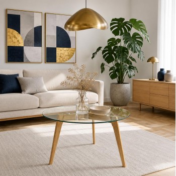 Kafijas Galdiņš, Stikla  Ø80 cm ar koka kājām HD3800