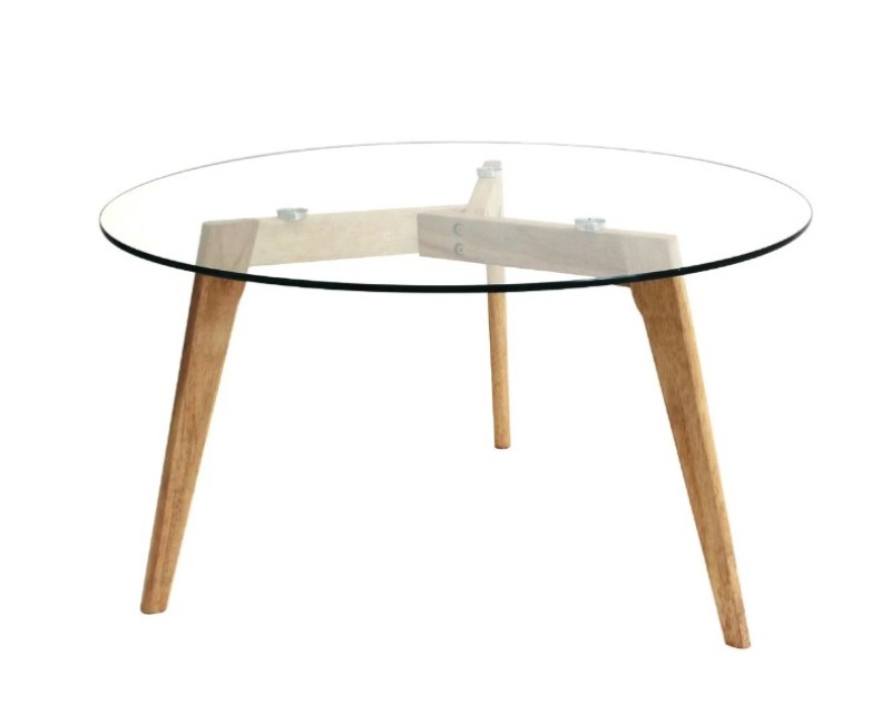 Kafijas Galdiņš, Stikla  Ø80 cm ar koka kājām_HD3800