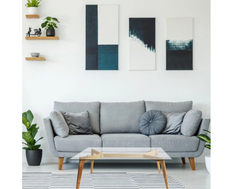 Kafijas galdiņš ar rūdīta stikla virsmu un koka kājām, 110 × 60 cm HD3801