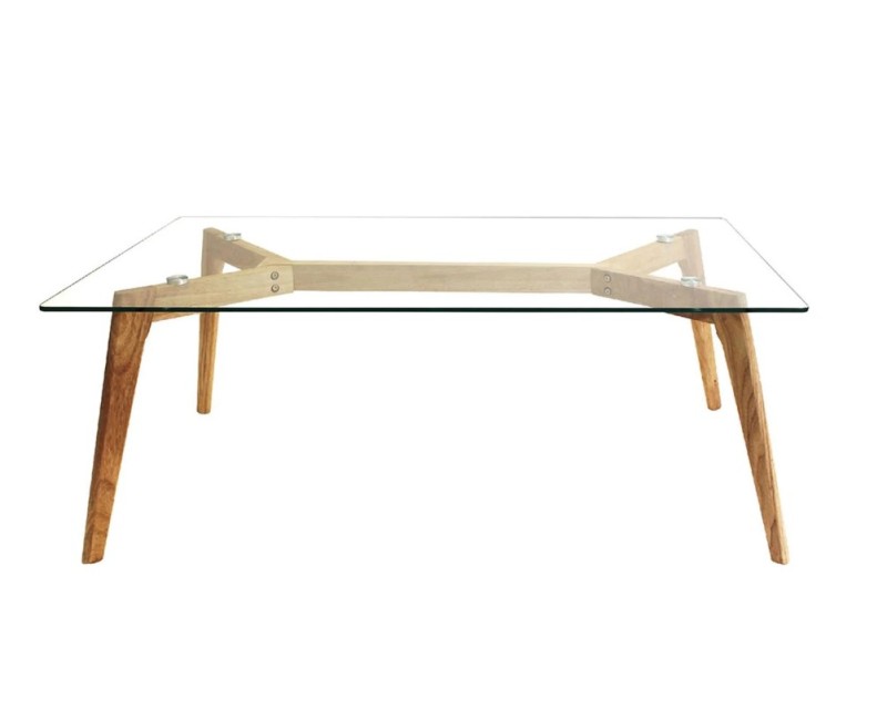 Kafijas galdiņš ar rūdīta stikla virsmu un koka kājām, 110 × 60 cm HD3801