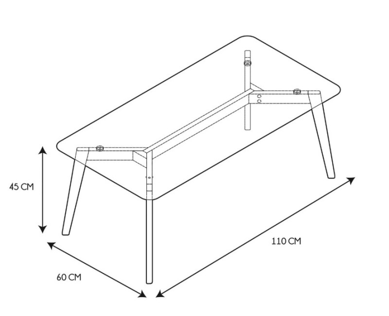 Kafijas galdiņš ar rūdīta stikla virsmu un koka kājām, 110 × 60 cm HD3801