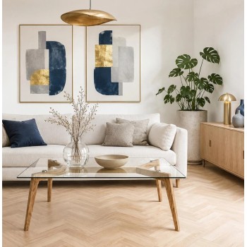 Kafijas galdiņš ar rūdīta stikla virsmu un koka kājām, 110 × 60 cm HD3801