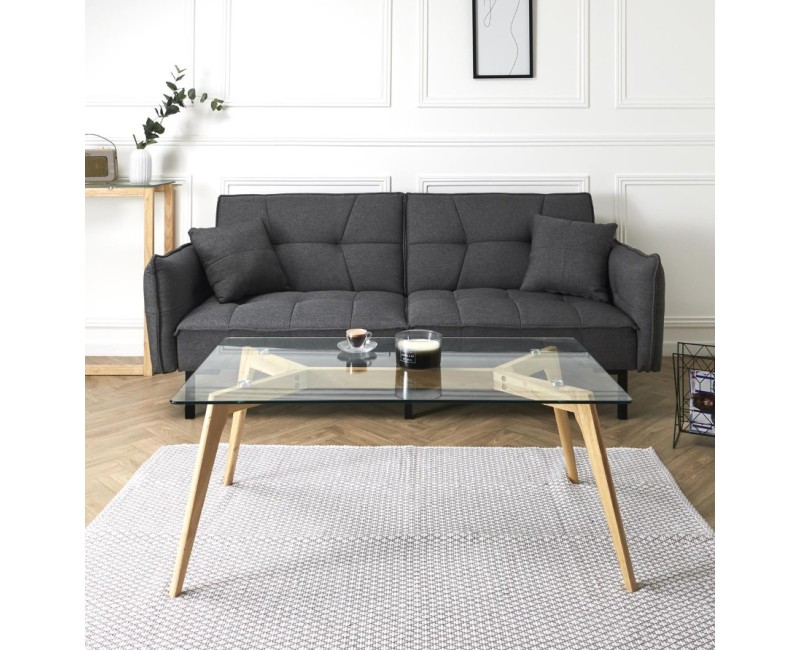 Kafijas galdiņš ar rūdīta stikla virsmu un koka kājām, 110 × 60 cm HD3801