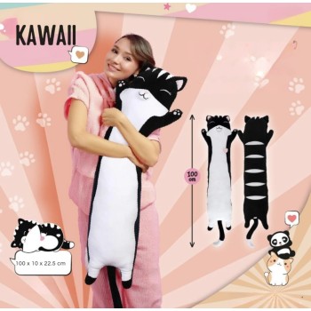 Kawaii plīša rotaļlieta "Garais Kaķis"– melnbalts (100 cm PE0002