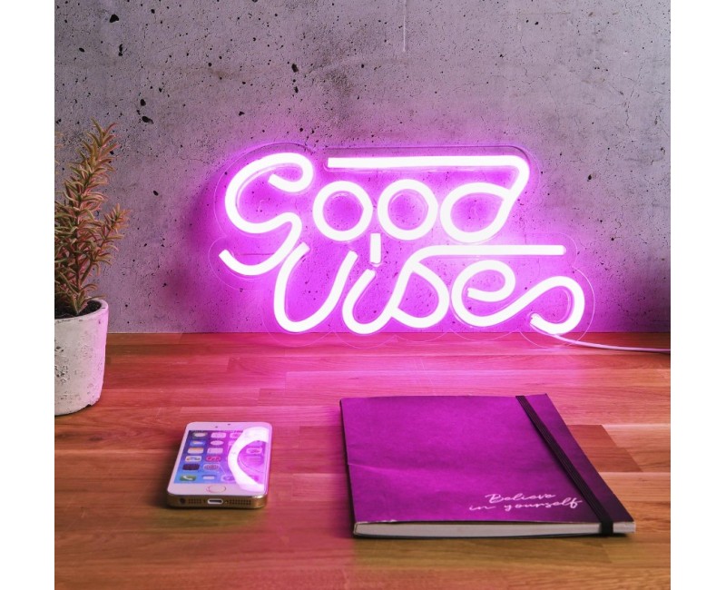 LED Lampa / Dekors neona  “Good Vibes” – rozā LA10471