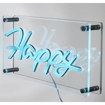LED neono lemputė „Happy“ – dekoratyvinis šviesos užrašas LA0083