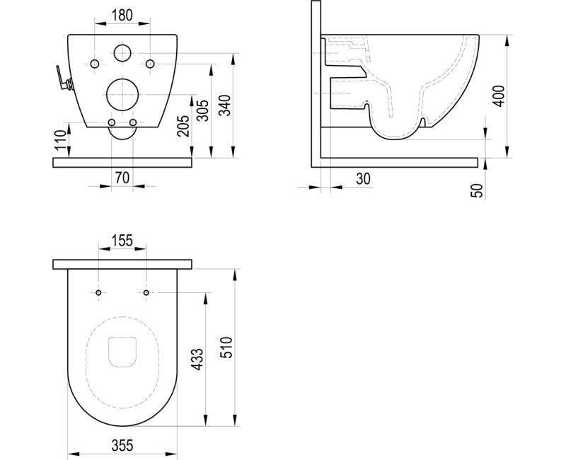 Piekaramais pods ar Bidē funkciju Ravak Uni Chrome Rim (bez vāka)  Balts X01912