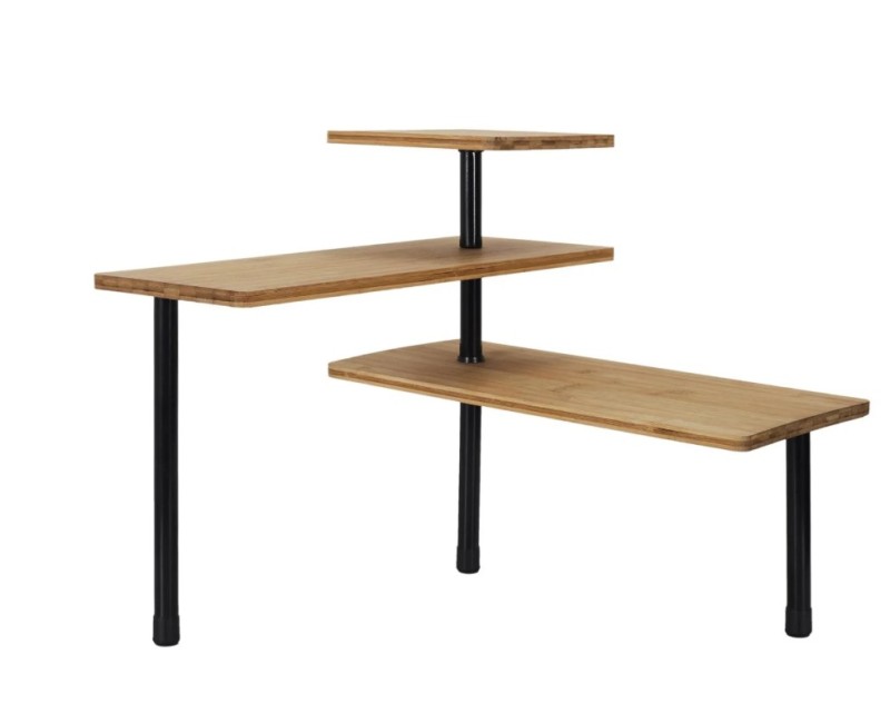 Palukts Stūra ar 3 līmeņiem – bambuss un metāls (43 × 38 × 43 cm)_KB5843