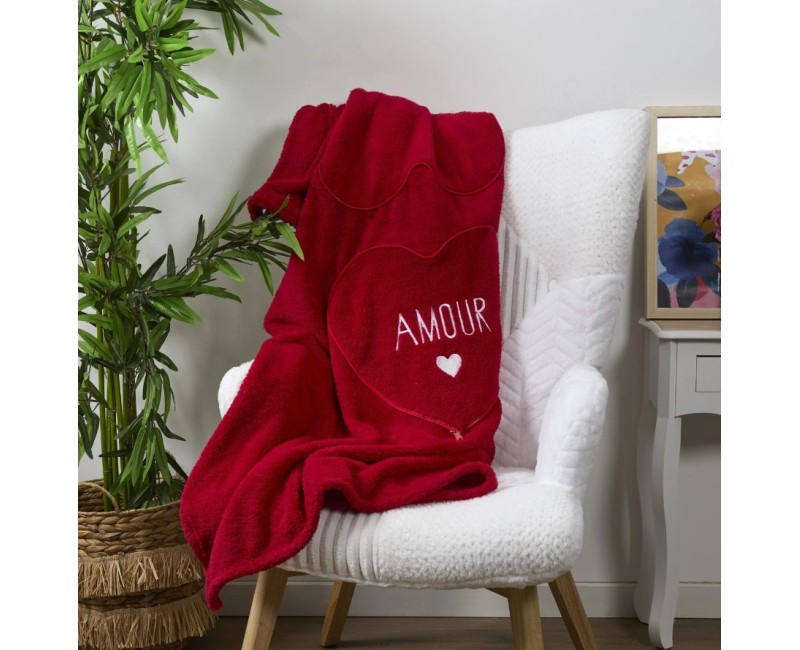 Pleds / spilvens  Sirds formas “AMOUR” – romantisks dāvanu komplekts 120×150 cm_TX0298