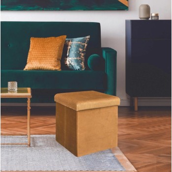 Pufs Sēžammais Zeltaini dzeltens kordvelveta uzglabāšanas, 38 × 38 × 38 cm HD6813