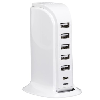 USB lādētājs Daudzportu ar 6 USB-A pieslēgvietām, balts HT2211