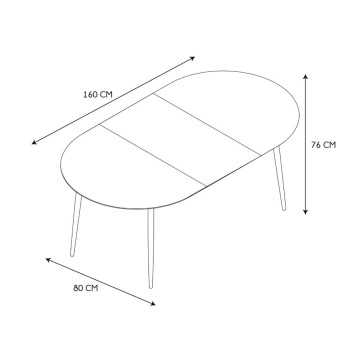 Virtuves galds, Ovāls izvelkamais  ar ozola toņa MDF virsmu un melnām metāla kājām, 120–160 cm HD7354