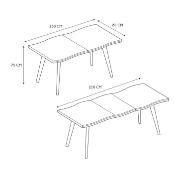 Virtuves galds ar ozola efekta MDF virsmu un melnām metāla kājām, 150–210 cm HD7363