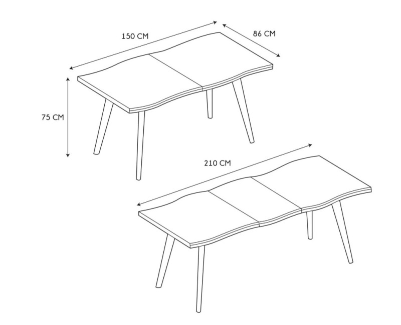 Virtuves galds ar ozola efekta MDF virsmu un melnām metāla kājām, 150–210 cm HD7363