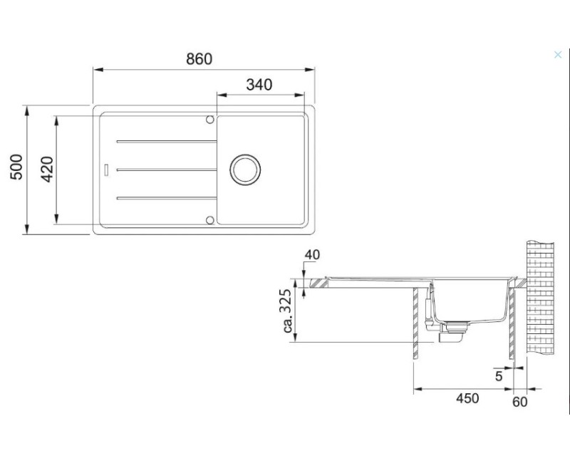 Virtuves izlietne Franke Basis Fragranīta BFG 611-86, 86x50 cm, onikss 114.0494.913