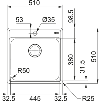 Virtuves izlietne Franke Bell BCX 210-51, 51x51 cm, nerūsējošais tērauds 127.0738.576