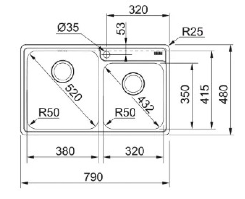 Virtuves izlietne Franke Bell BCX 220-38-32, 79x48 cm, nerūsējošais tērauds 127.0738.579