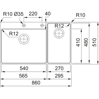 Virtuves izlietne Franke Box Center BWX 220/620-54-27/2, 86x51 cm, nerūsējošais tērauds 127.0538.259