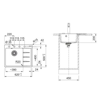 Virtuves izlietne Franke Centro Fragranīta CNG 611-62 TL/2, 62x50 cm, sahara 114.0637.493