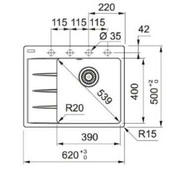 Virtuves izlietne Franke Centro Fragranīta CNG 611-62 TL/7, 62x50 cm, balta-ledus 114.0637.164