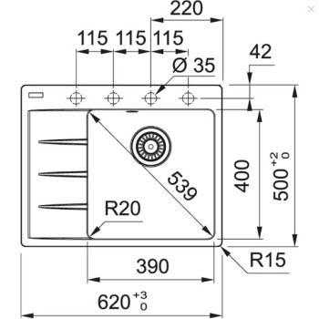 Virtuves izlietne Franke Centro Fragranīta CNG 611-62 TL/7, 62x50 cm, matēti melna 114.0637.434