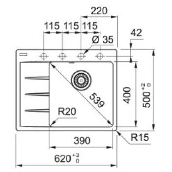 Virtuves izlietne Franke Centro Fragranīta CNG 611-62 TL/7, 62x50 cm, pelēks akmens 114.0637.491