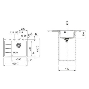 Virtuves izlietne Franke Centro Fragranīta CNG 611-62 TL/7, 62x50 cm, smilšu melanža 114.0637.435