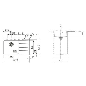 Virtuves izlietne Franke Centro Fragranīta CNG 611-78 TL/2, 78x50 cm, pelēks šīferis 114.0713.981