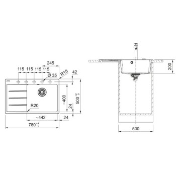 Virtuves izlietne Franke Centro Fragranīta CNG 611-78 TL/7, 78x50 cm, sahara 114.0637.504
