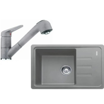 Virtuves komplekts Franke G118, fragranīta izlietne BSG 611-62 + jaucējkrāns FC 9547.084, pelēks akmens 114.0440.850