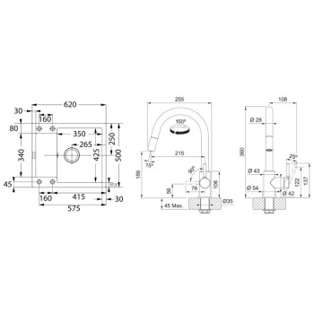 Virtuves komplekts Franke G256O, fragranīta izlietne MRG 611-62 un jaucējkrāns FS 3229.031, onikss/hroms 114.0700.712