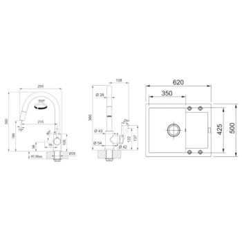 Virtuves komplekts Franke G256ŠB, fragranīta izlietne MRG 611-62 un jaucējkrāns FS 3229.031, šīfera pelēka/hroms 114.0720.183