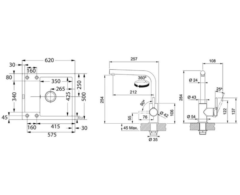 Virtuves komplekts Franke G257O, fragranīta izlietne MRG 611-62 un jaucējkrāns FS 3230.031, onikss/hroms 114.0700.715