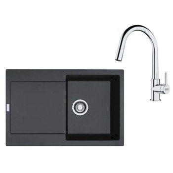 Virtuves komplekts Franke G258O, fragranīta izlietne MRG 611 un jaucējkrāns FS 3229.031, onikss/hroms 114.0700.718