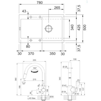 Virtuves komplekts Franke G258ŠB, fragranīta izlietne MRG 611 un jaucējkrāns FS 3229.031, šīfera pelēka/hroms 114.0720.185