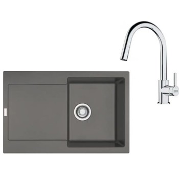 Virtuves komplekts Franke G258ŠK, fragranīta izlietne MRG 611 un jaucējkrāns FS 3229.031, pelēks akmens/hroms 114.0700.719