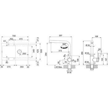 Virtuves komplekts Franke G259O, fragranīta izlietne MRG 611 un jaucējkrāns FS 3230.031, onikss/hroms 114.0700.721