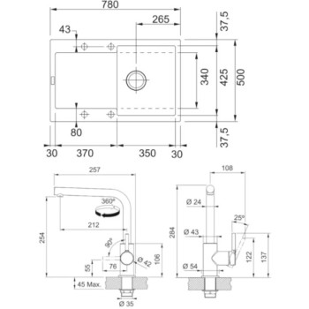 Virtuves komplekts Franke G259ŠB, fragranīta izlietne MRG 611 un jaucējkrāns FS 3230.031, šīfera pelēka/hroms 114.0720.186