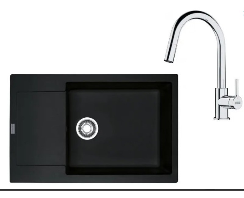 Virtuves komplekts Franke G260O, fragranīta izlietne MRG 611-78 BB un jaucējkrāns FS 3229.031, onikss/hroms 114.0700.724