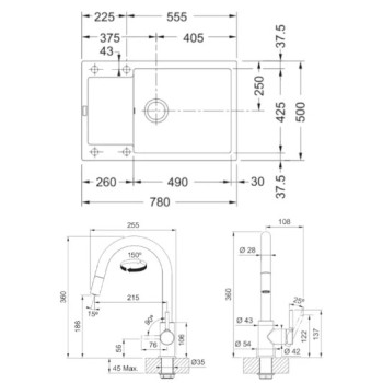 Virtuves komplekts Franke G260ŠB, fragranīta izlietne MRG 611-78 BB un jaucējkrāns FS 3229.031, šīfera pelēka/hroms 114.0720.187