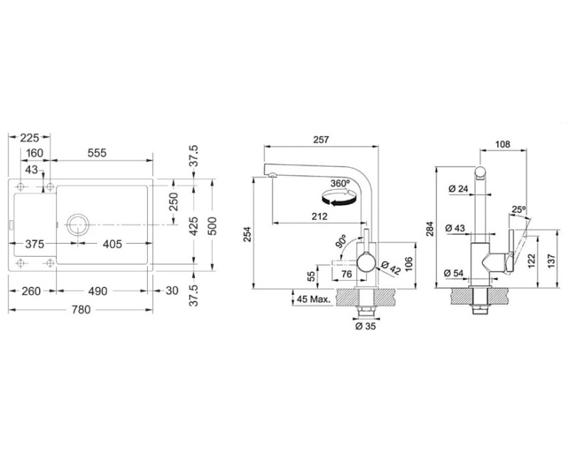 Virtuves komplekts Franke G261O, fragranīta izlietne MRG 611-78 BB un jaucējkrāns FS 3230.031, onikss/hroms 114.0700.727