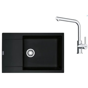 Virtuves komplekts Franke G261O, fragranīta izlietne MRG 611-78 BB un jaucējkrāns FS 3230.031, onikss/hroms 114.0700.727