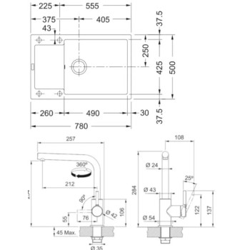 Virtuves komplekts Franke G261ŠB, fragranīta izlietne MRG 611-78 BB un jaucējkrāns FS 3230.031, šīfera pelēka/hroms 114.0720.188