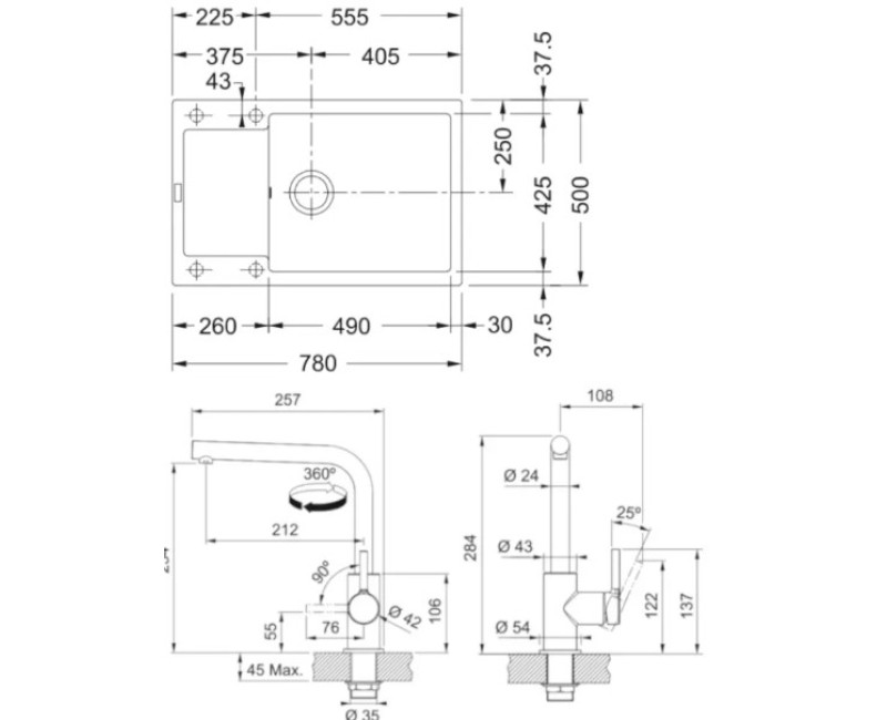 Virtuves komplekts Franke G261ŠB, fragranīta izlietne MRG 611-78 BB un jaucējkrāns FS 3230.031, šīfera pelēka/hroms 114.0720.188