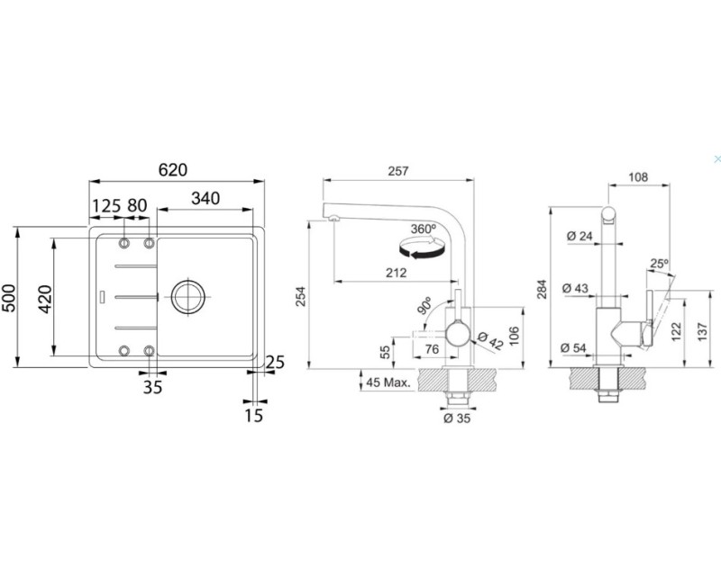 Virtuves komplekts Franke G262MČ, fragranīta izlietne BFG 611-62 un jaucējkrāns FS 3230.031, matēti melna/hromēta 114.0700.730