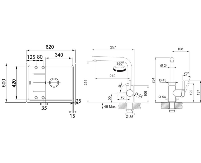 Virtuves komplekts Franke G262SA, fragranīta izlietne BFG 611-62 un jaucējkrāns FS 3230.031, sahāra/hroms 114.0700.732