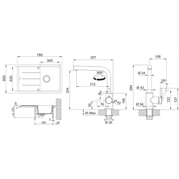 Virtuves komplekts Franke G263MČ, fragranīta izlietne BFG 611-78 un jaucējkrāns FS 3230.031, matēti melna/hromēta 114.0700.735